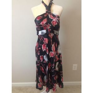 Donna Ricco Women’s Floral Sexy Halter Cocktail Dress 100% Silk Size 10*